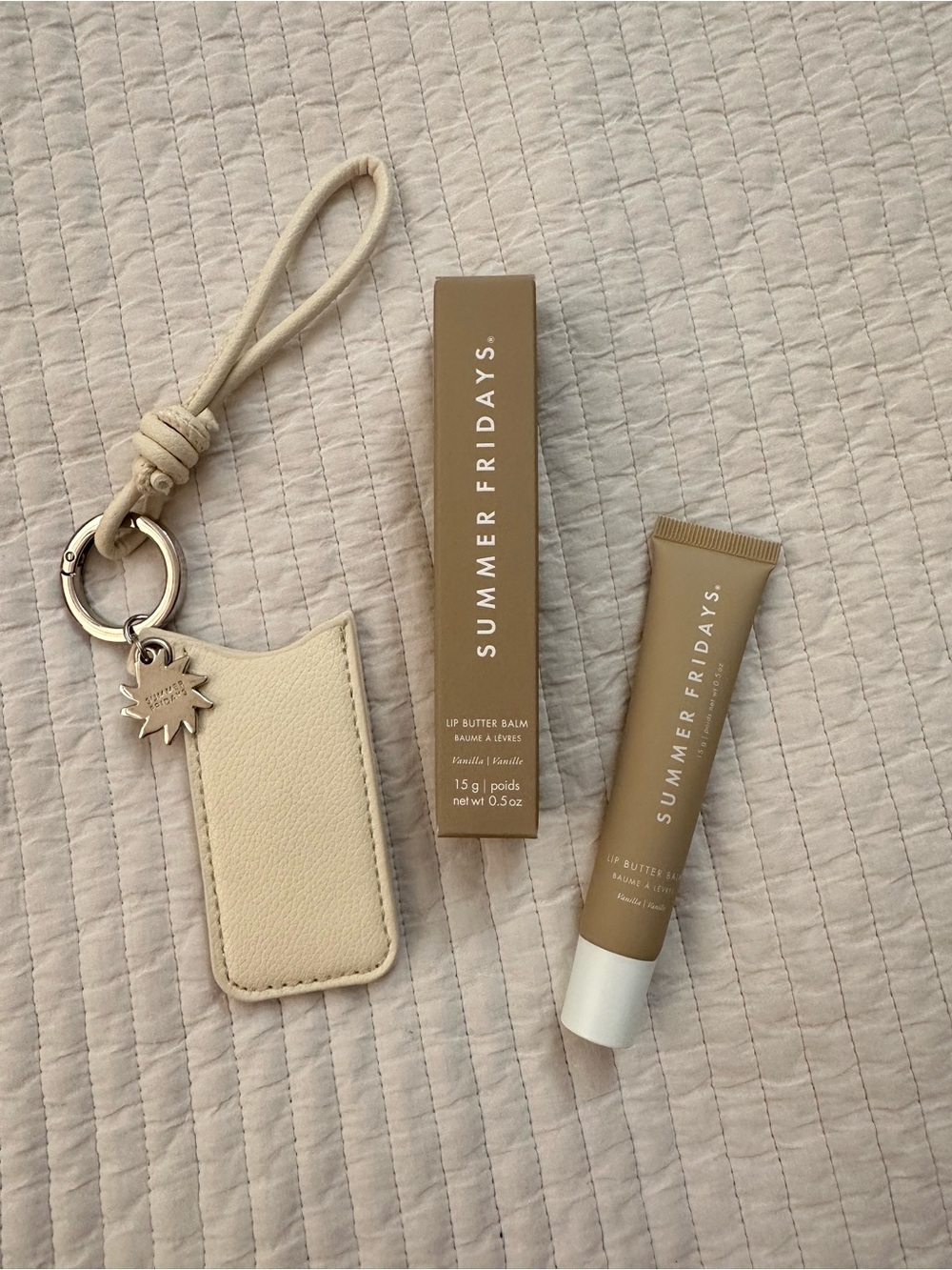 Summer Fridays Lip Butter Balm in Beige Taupe with keychain